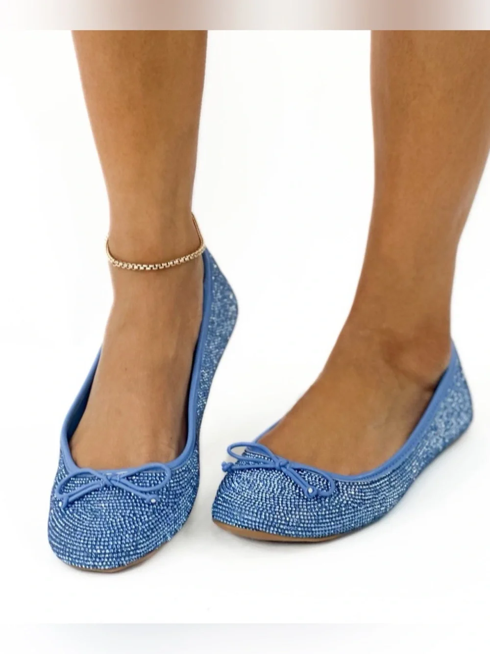 Bamboo, Blue Glam Up Every Step Rhinestone Flats, size 11